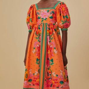 Orange Fruit Garden Scarf Midi Dress - NEW